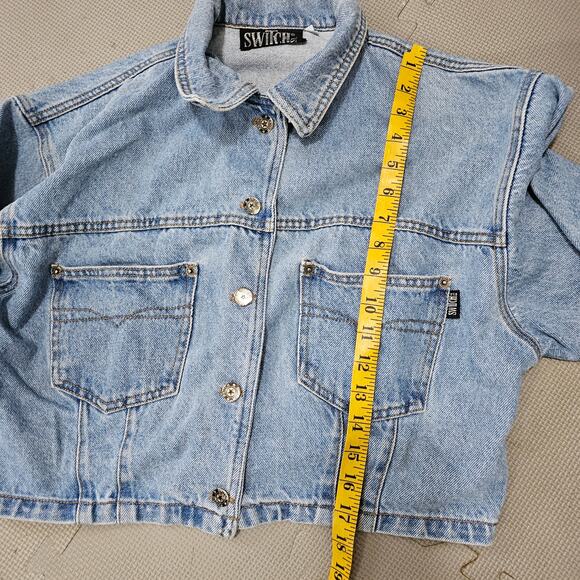 Vintage  Switch Blue Jean Cropped Jacket Puffed Sleeves Size L Made in U.S.A - Picture 8 of 8